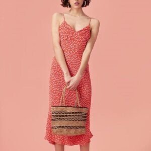 Rouje Gigi Midi Dress red floral spaghetti strap 36 XS S Jeanne Damas RARE